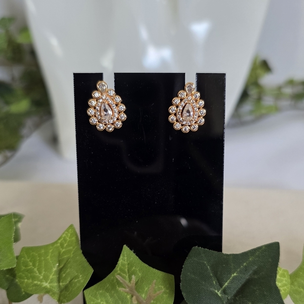 Rose Gold Small Teardrop Stud Earrings with Cubic Zirconia